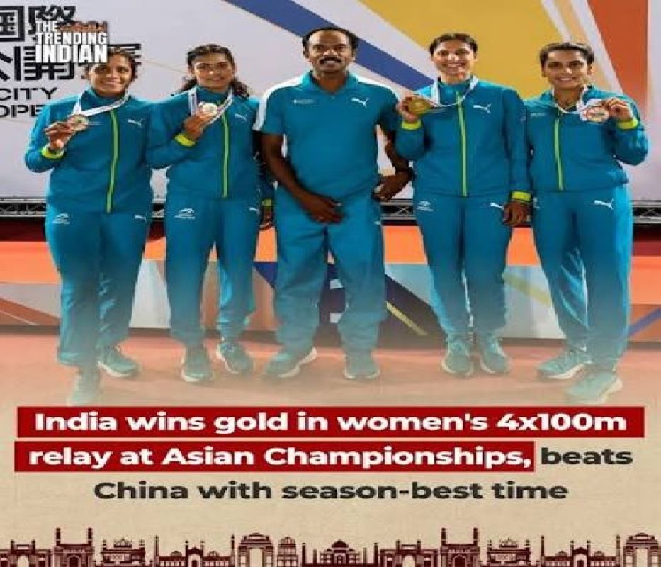 India won the gold medal in the women’s 4×100m relay at the Asian Relays Championships 2026 held in Shangyu, China